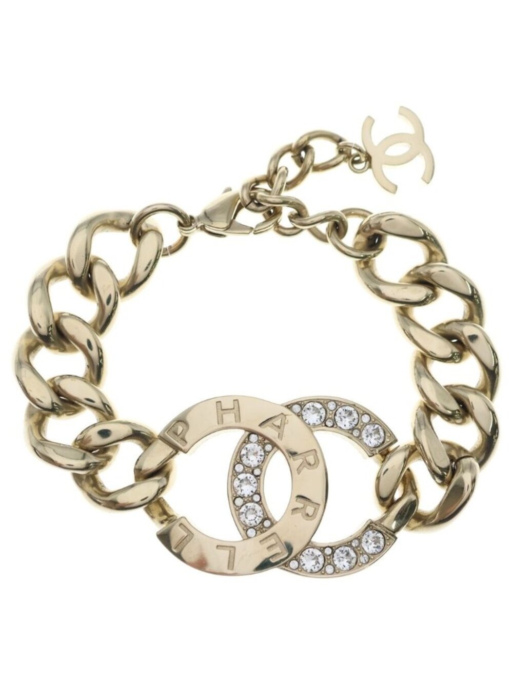 Chanel Pharrell Williams CC Logo Rhinestone Chain Bracelet Gold